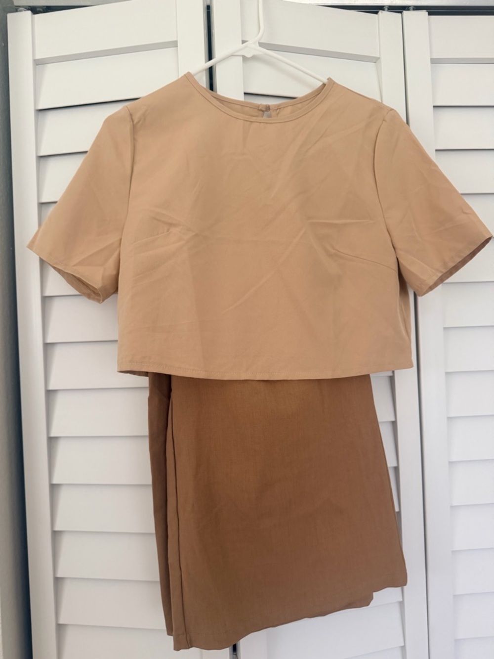 SHEIN Two-Piece Beige Crop Top and Skirt Set